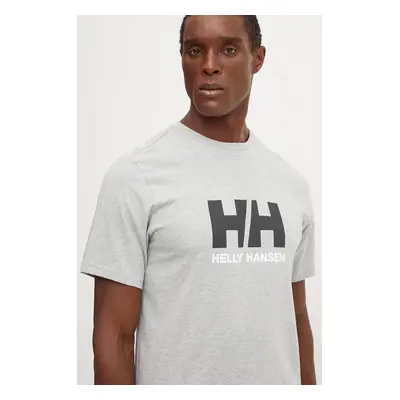 Bavlněné tričko Helly Hansen HH LOGO šedá barva, s potiskem, 30396