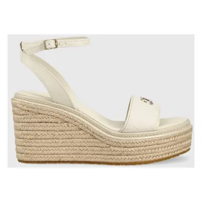 Sandály Calvin Klein WEDGE 50HH W/HW - JQ dámské, béžová barva, na klínku, HW0HW01490