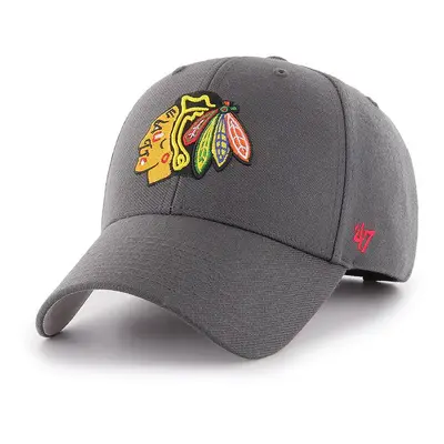 Čepice 47brand NHL Chicago Blackhawks šedá barva, s aplikací, H-MVP04WBV-CC