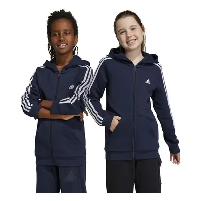 Dětská mikina adidas U 3S FL FZ tmavomodrá barva, s kapucí, hladká