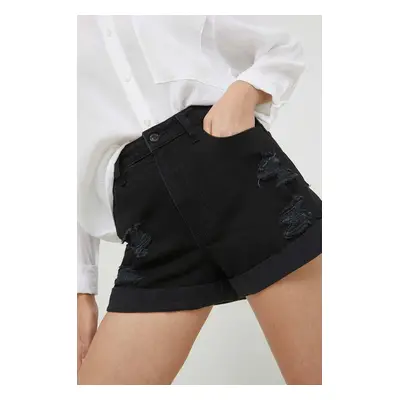 Džínové šortky Hollister Co. dámské, černá barva, hladké, high waist