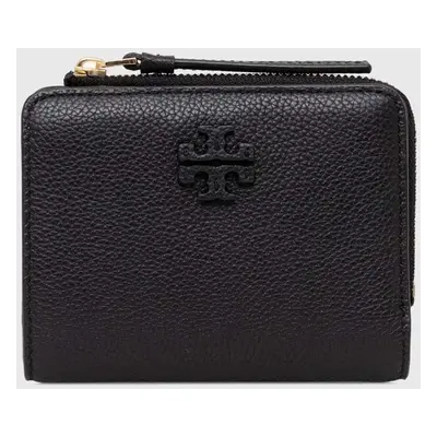 Kožená peněženka Tory Burch McGraw Bi-Fold černá barva, 158904.001