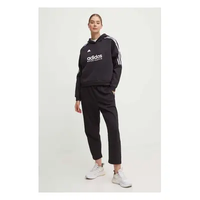 Mikina adidas Tiro dámská, černá barva, s kapucí, s potiskem, IX3780