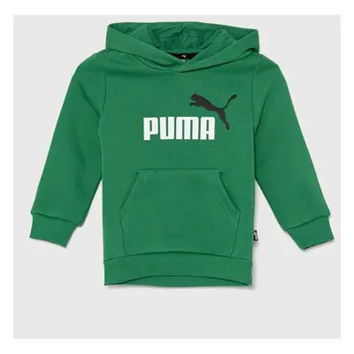 Dětská mikina Puma zelená barva, s kapucí, s potiskem