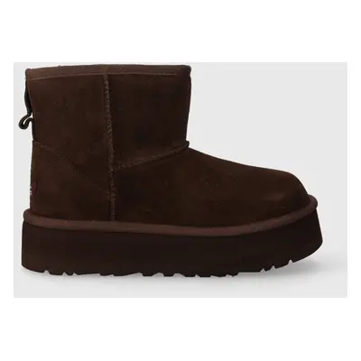 Dětské semišové sněhule UGG CLASSIC MINI PLATFORM KIDS hnědá barva