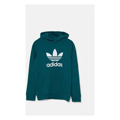 Dětská mikina adidas Originals TREFOIL HOODIE zelená barva, s kapucí, s potiskem, IY7440