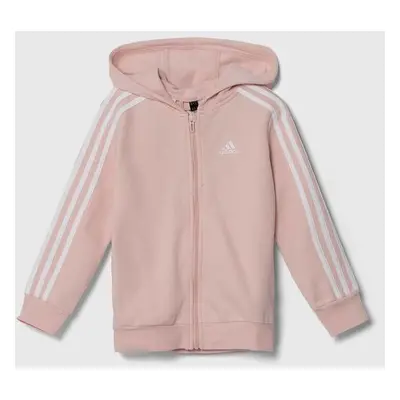 Dětská mikina adidas LK 3S FL FZ HD růžová barva, s kapucí, vzorovaná, IX7354