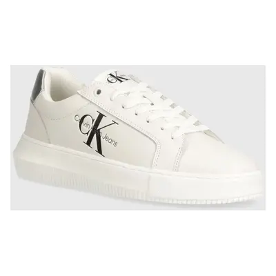 Kožené sneakers boty Calvin Klein Jeans CHUNKY CUPSOLE LACEUP LTH ML MTL bílá barva, YW0YW01476