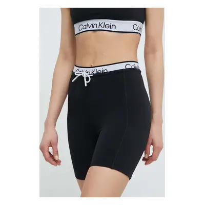 Tréninkové šortky Calvin Klein Performance černá barva, s potiskem, high waist