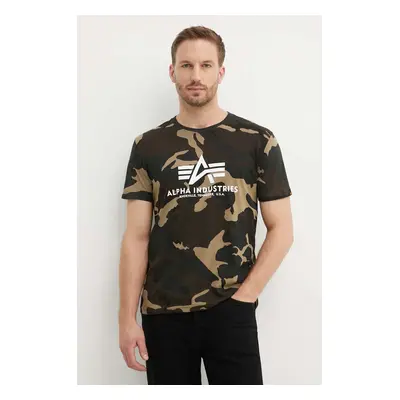 Bavlněné tričko Alpha Industries Basic T-Shirt Camo zelená barva, 100501C.408