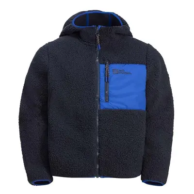 Dětská mikina Jack Wolfskin ICE CURL HOOD černá barva, s kapucí, hladká