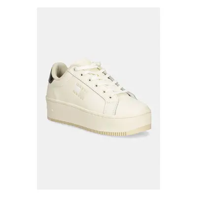 Kožené sneakers boty Tommy Jeans TJW FLATFORM SNEAKER METALLIC béžová barva, EN0EN02711