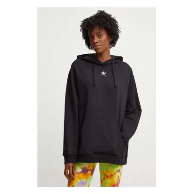 Bavlněná mikina adidas Originals dámská, černá barva, s kapucí, hladká, IY9615