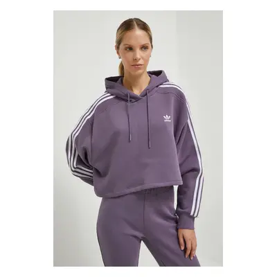 Mikina adidas Originals dámská, fialová barva, s kapucí, vzorovaná