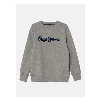 Dětská bavlněná mikina Pepe Jeans NEW LAMONTY CREW šedá barva, s aplikací, PB581613