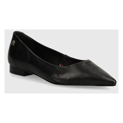 Kožené baleríny Tommy Hilfiger TH POINTY BALLERINA černá barva, FW0FW08291