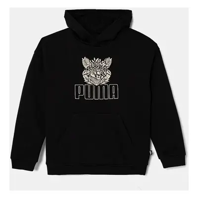 Dětská mikina Puma ESS+ TROPICAT Hoodie černá barva, s kapucí, s potiskem, 681827