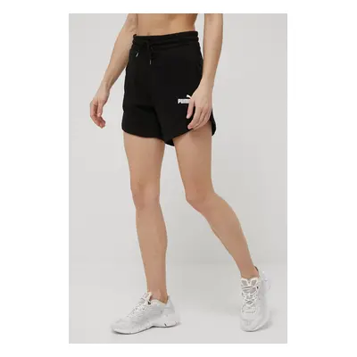 Kraťasy Puma Essentials dámské, černá barva, hladké, high waist, 848339