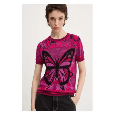 Tričko Desigual BUTTERFLY růžová barva, 24WWTK08