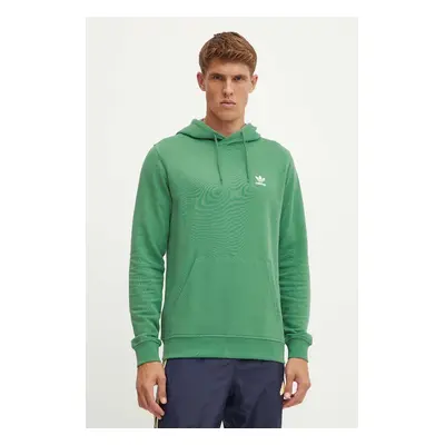 Bavlněná mikina adidas Originals pánská, zelená barva, s kapucí, hladká, IX7671