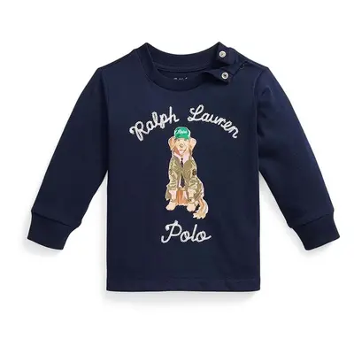 Dětské bavlněné tričko s dlouhým rukávem Polo Ralph Lauren tmavomodrá barva, s potiskem, 3209535