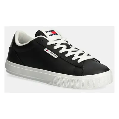 Kožené sneakers boty Tommy Jeans TJW CUPSOLE SNEAKER METALLIC černá barva, EN0EN02686