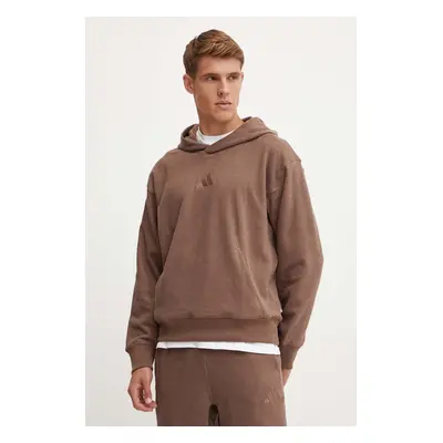 Mikina adidas All SZN pánská, hnědá barva, s kapucí, s aplikací, IY6578