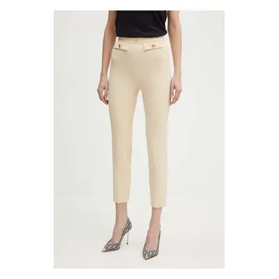 Kalhoty Elisabetta Franchi dámské, béžová barva, přiléhavé, high waist, PA02446E2