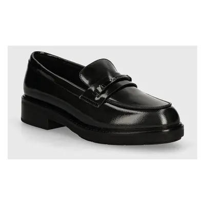 Kožené mokasíny Calvin Klein LOAFER W/M BAR SAFF LTH dámské, černá barva, na platformě, HW0HW020