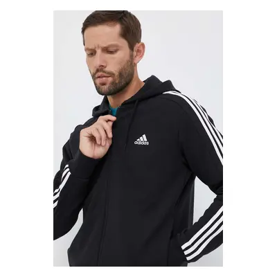 Bavlněná mikina adidas pánská, černá barva, s kapucí, s aplikací, IC0433