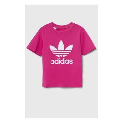 Dětské bavlněné tričko adidas Originals TREFOIL TEE růžová barva, IY2384