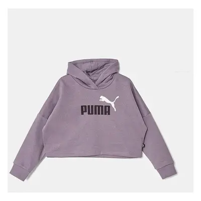 Dětská mikina Puma ESS Logo Cropped Hoodie fialová barva, s kapucí, s potiskem, 671134