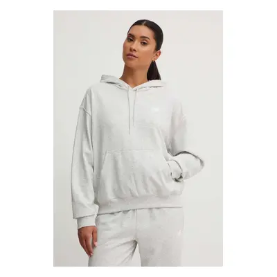 Mikina New Balance French Terry Small Logo Hoodie dámská, šedá barva, s kapucí, melanžová, WT415