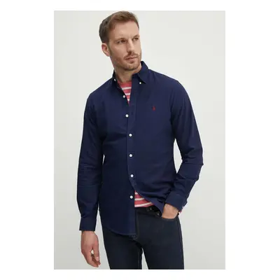 Bavlněná košile Polo Ralph Lauren tmavomodrá barva, slim, s límečkem button-down, 710767828