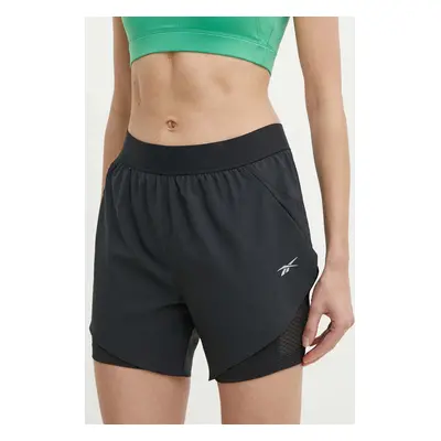 Běžecké šortky Reebok černá barva, high waist, 100075412