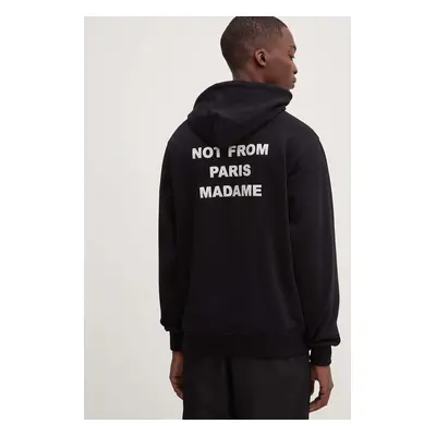 Bavlněná mikina Drôle de Monsieur Le Hoodie Slogan pánská, černá barva, s kapucí, s potiskem, PE