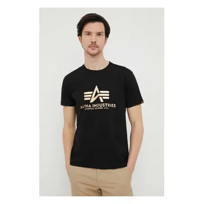 Bavlněné tričko Alpha Industries Basic T-Shirt Foil Print černá barva, s potiskem, 100501FP.583