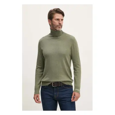 Svetr z vlněné směsi Pepe Jeans NEW ANDRE TURTLE NECK pánský, zelená barva, lehký, s golfem, PM7