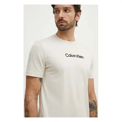 Bavlněné tričko Calvin Klein béžová barva, s aplikací, K10K113118