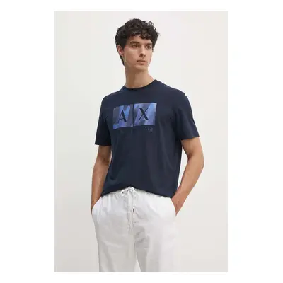 Bavlněné tričko Armani Exchange tmavomodrá barva, s potiskem, 6DZTHF ZJH4Z