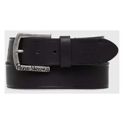 Kožený pásek Pepe Jeans MOSS BELT pánský, černá barva, PM021026