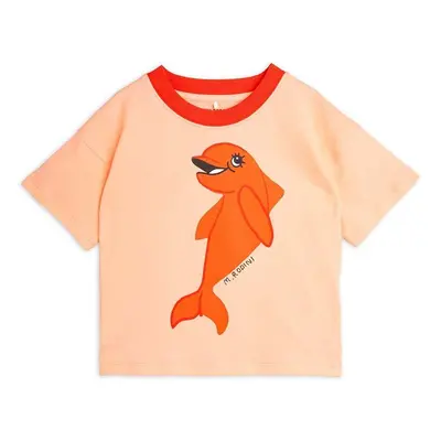 Dětské bavlněné tričko Mini Rodini Dolphin oranžová barva, s potiskem