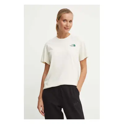 Bavlněné tričko The North Face S/S Relaxed Redbox Tee béžová barva, NF0A87NK9IZ1