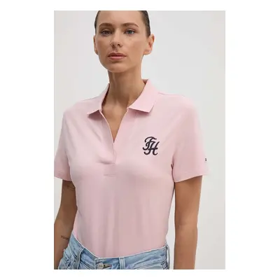 Polo tričko Tommy Hilfiger růžová barva, WW0WW42607