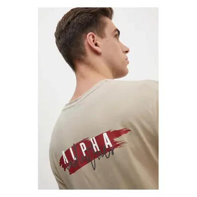 Bavlněné tričko Alpha Industries béžová barva, s aplikací, 148523