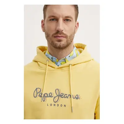 Bavlněná mikina Pepe Jeans SAUL HOODIE pánská, žlutá barva, s kapucí, s potiskem, PM582695