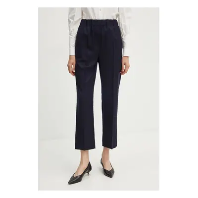 Vlněné kalhoty Weekend Max Mara tmavomodrá barva, široké, high waist, 2425136052600