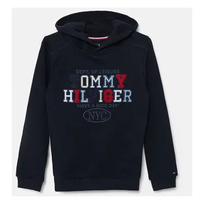 Dětská mikina Tommy Hilfiger tmavomodrá barva, s kapucí, s aplikací, KB0KB09050