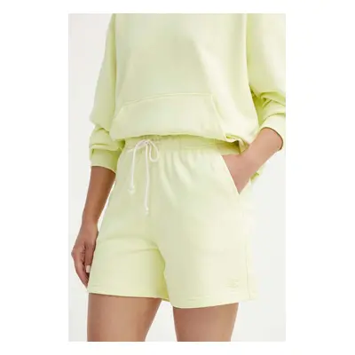 Bavlněné šortky New Balance zelená barva, hladké, high waist, WS41508LLT