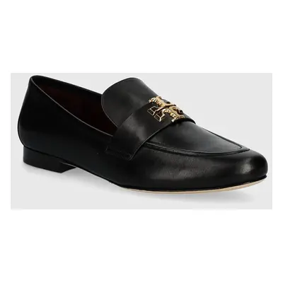 Kožené mokasíny Tory Burch Eleanor Loafer dámské, černá barva, na plochém podpatku, 158204-006